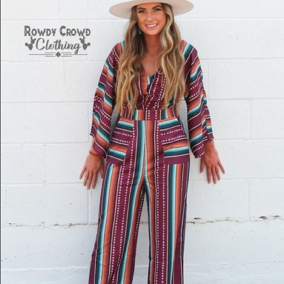 Rowdy Crowd Pants - •Rowdy Crowd Serape Spring Jumpsuit•